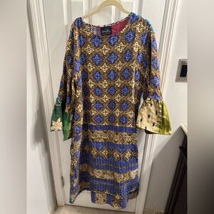 Kaantha Karma Reversible Patchwork Bell Sleeve Floral Kantha Dress